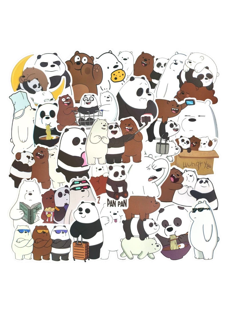 Loquat 50-Piece We Bare Bear Stickers for Kids Waterproof Cute Stickers for Journal Luggage Laptop - Image 1