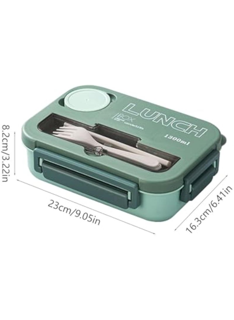 4  4-Compartment Bento Lunch Box, with Utensils u0026 Sauce Cup, 1300ML Leakproof Food Container, Microwave and Dishwasher Safe, Ideal for Office, School, Picnic (Green) - Image 2