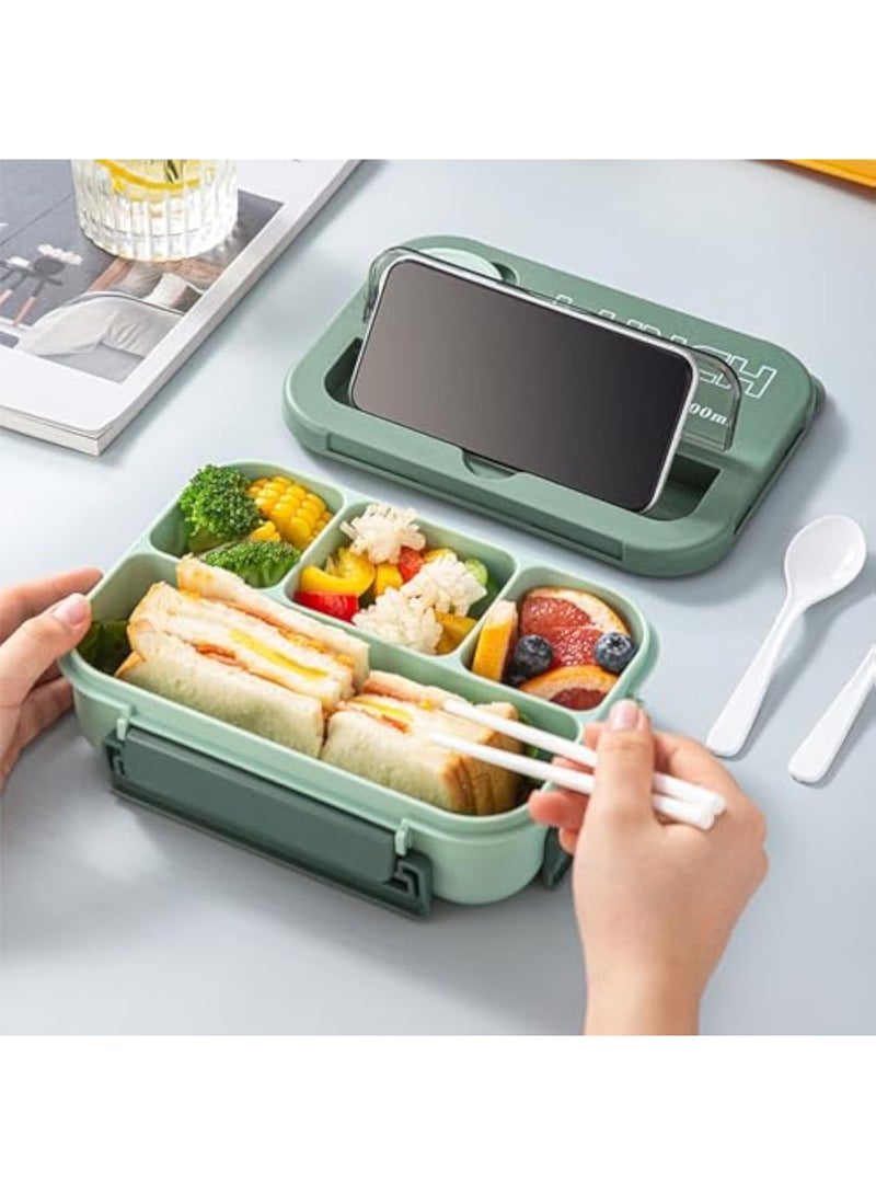 4  4-Compartment Bento Lunch Box, with Utensils u0026 Sauce Cup, 1300ML Leakproof Food Container, Microwave and Dishwasher Safe, Ideal for Office, School, Picnic (Green) - Image 4