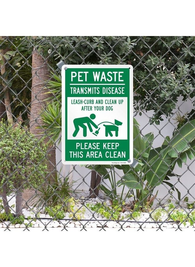 SmartSign "Pet Waste Transmits Disease, Leash-Curb and Clean Up After Your Dog, Please Keep This Area Clean" Metal Sign with Symbol, 14 x 10 inch, 40 mil Laminated Rustproof Aluminum, Green and White  - Image 3