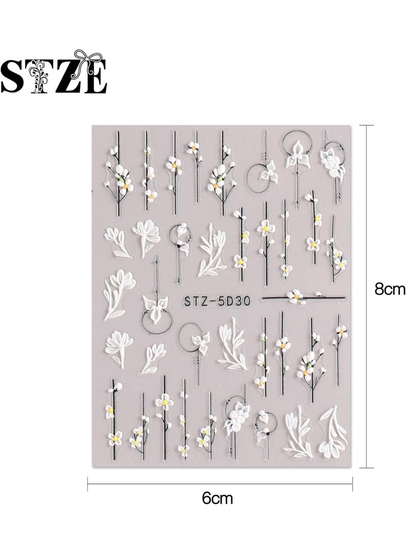 3D Embossed Flower Spring Nail Art Stickers Decals Self-Adhesive Pegatinas Uñas 5D Summer Colorful Floral Nail Supplies Nail Art Design Decoration Accessories 4 Sheets - Image 5