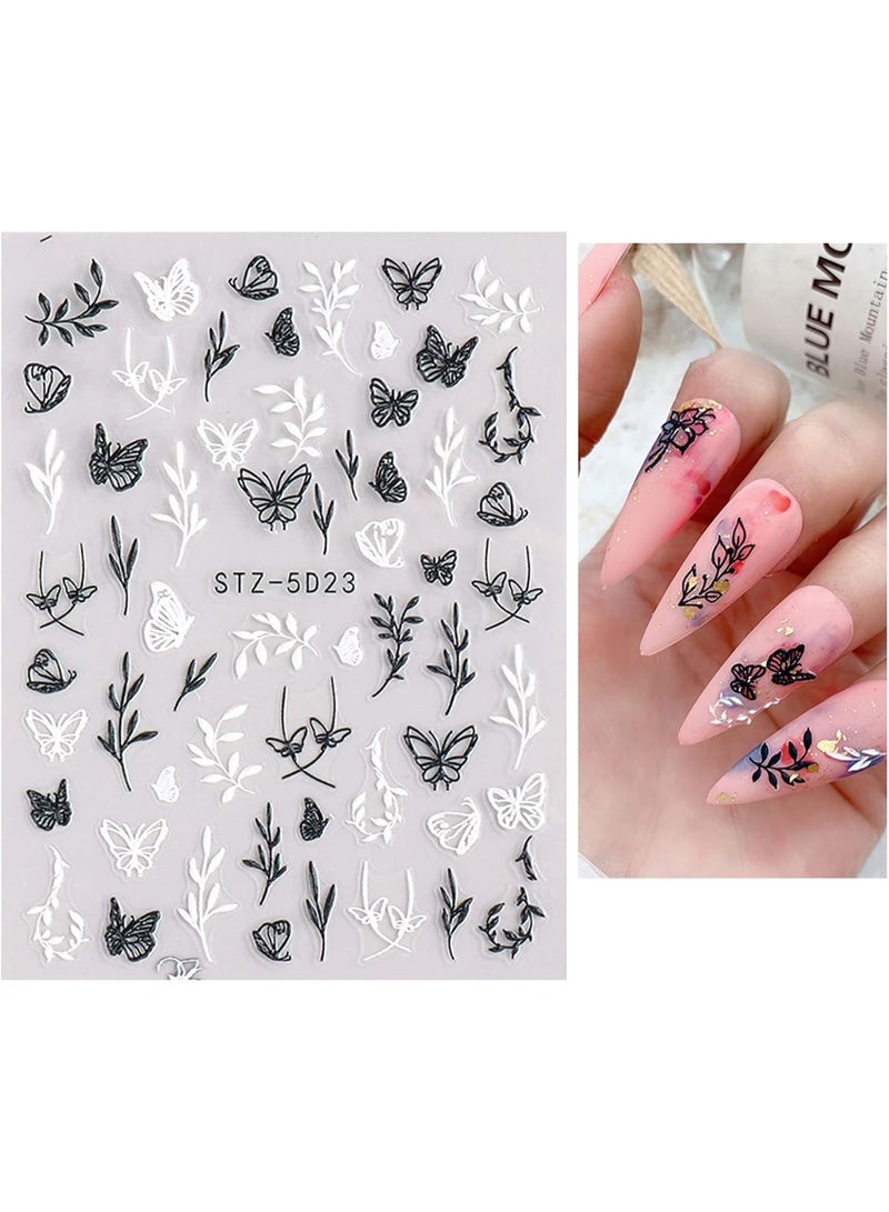 3D Embossed Flower Spring Nail Art Stickers Decals Self-Adhesive Pegatinas Uñas 5D Summer Colorful Floral Nail Supplies Nail Art Design Decoration Accessories 4 Sheets - Image 2