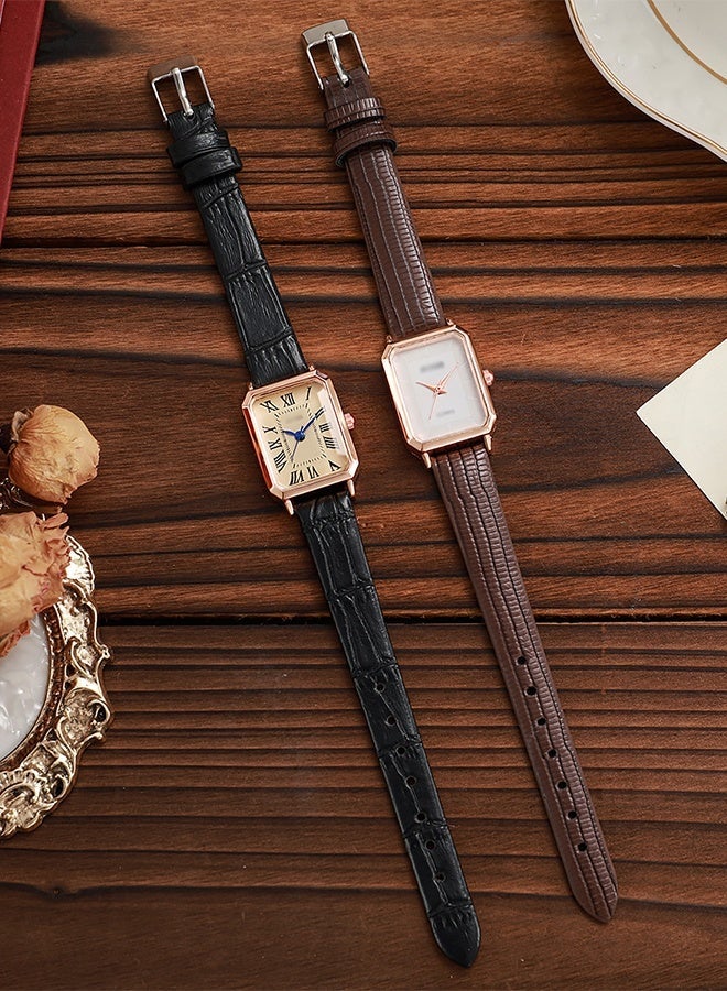 DUNISO Fashion  Ladies Leather Rectangle Wrist watch , Adjustable Soft Strap, suitable for student (Black) - Image 4