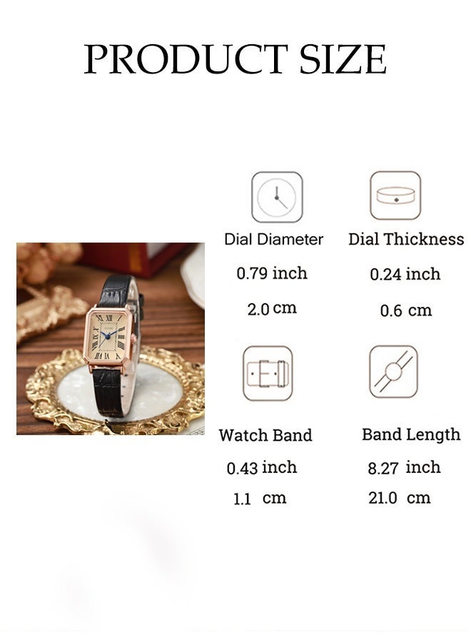 DUNISO Fashion  Ladies Leather Rectangle Wrist watch , Adjustable Soft Strap, suitable for student (Black) - Image 2