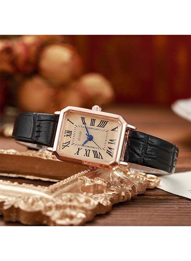 DUNISO Fashion  Ladies Leather Rectangle Wrist watch , Adjustable Soft Strap, suitable for student (Black) - Image 3