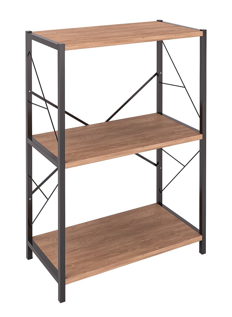 AGD Entrance console table, coffee corner table, side table, bookcase consisting of 3 wooden shelves that meets all your needs - brown/black - Image 5
