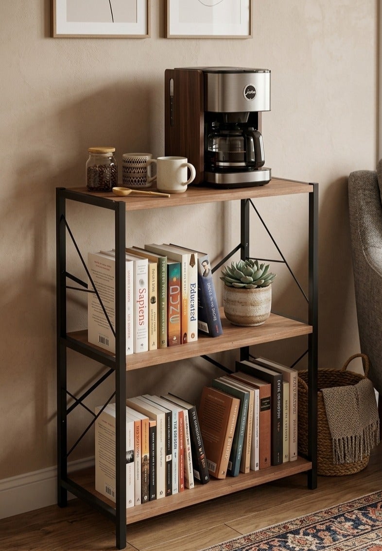AGD Entrance console table, coffee corner table, side table, bookcase consisting of 3 wooden shelves that meets all your needs - brown/black - Image 3