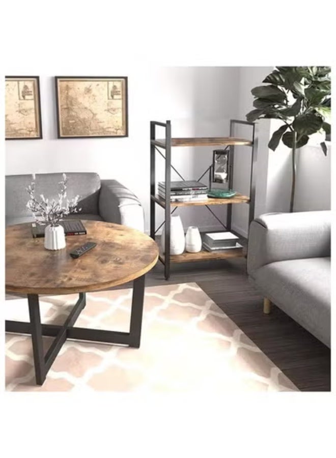 AGD Entrance console table, coffee corner table, side table, bookcase consisting of 3 wooden shelves that meets all your needs - brown/black - Image 5