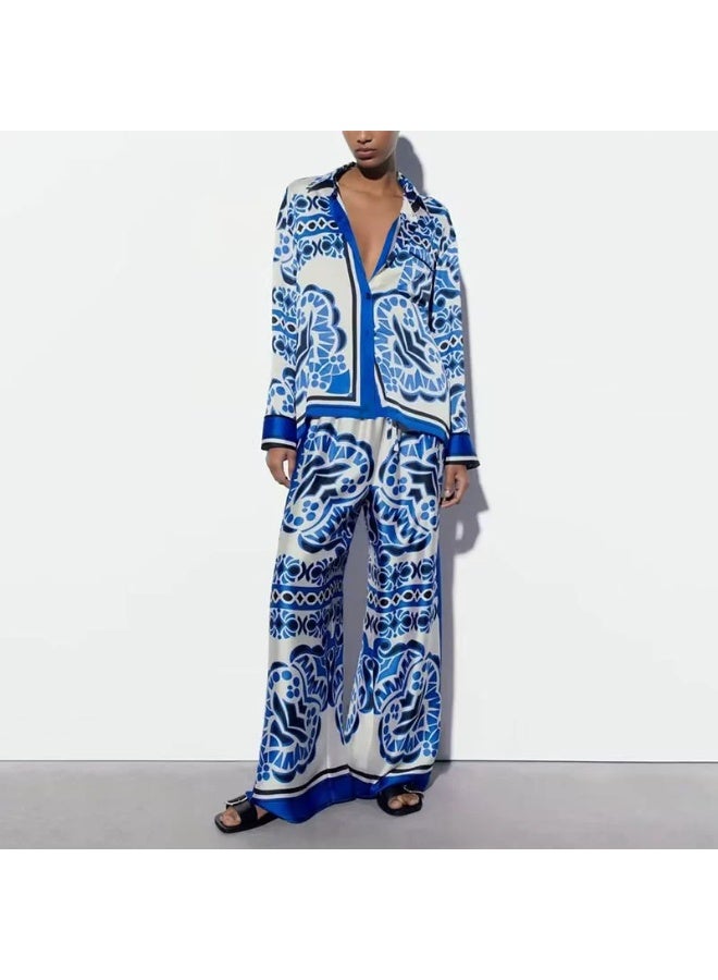 general 2025-2026 Women's Personalized Graffiti Casual Shirt with Flap Collar and Long Sleeves Fashion Set - Image 1