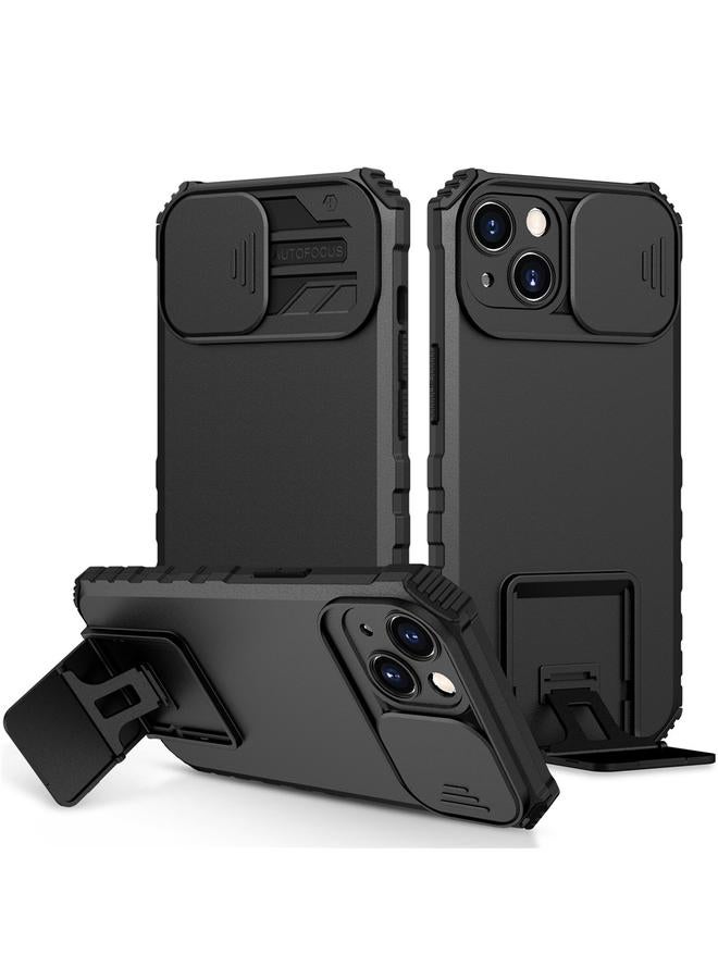 اس-توب جراب لهاتف iPhone 15 مزود بحامل مجسم وغطاء منزلق للكاميرا - Image 1