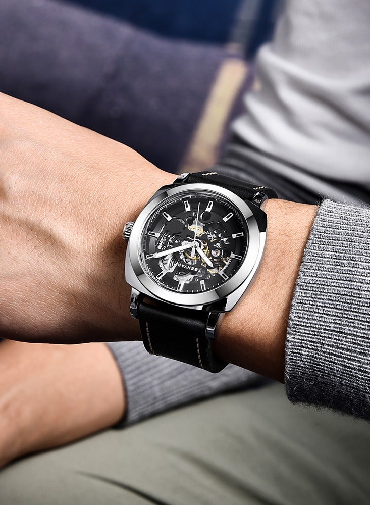 بينيار ساعات رجالية أوتوماتيكية ميكانيكية بسوار جلد  مم مقاومة للماء  متر - Image 3