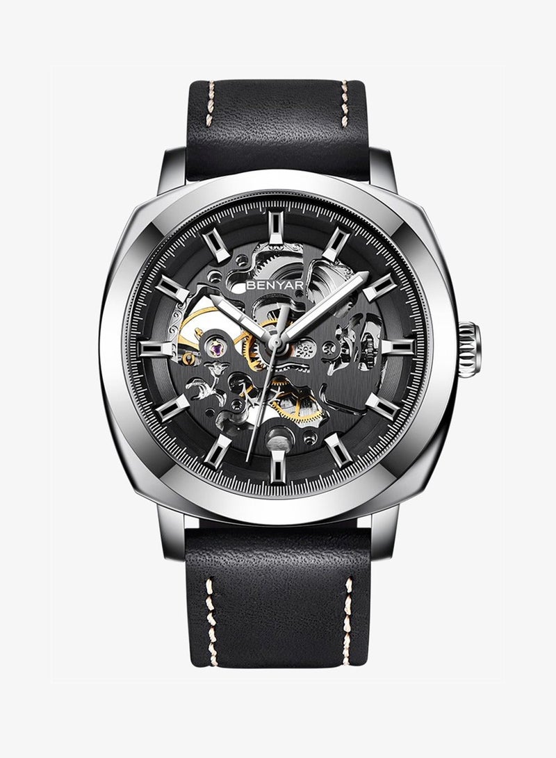 BENYAR Automatic Watches for Men | Skeleton Mechanical Leather Strap Mens Watch | 45mm Dial | 30M Waterproof | Men's Stylish Gift - Image 1
