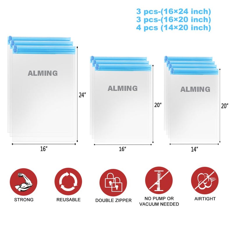 ALMING Compression Bags - Travel Accessories - 10 Pack Space Saver Bags - No Vacuum or Pump Needed - Vacuum Storage Bags for Travel Essentials - Home Packing-Organizers (Blue) - Image 4