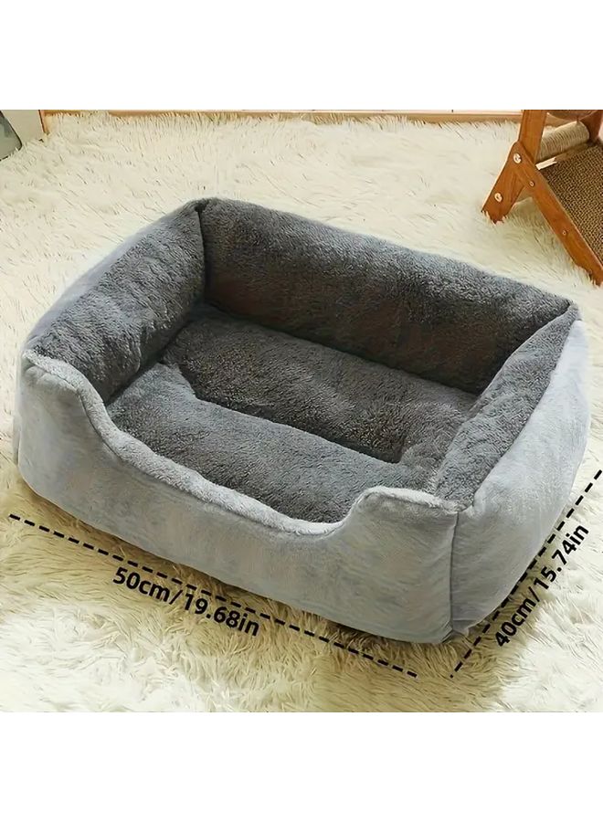 Grey Plush Pet Bed Sofa With Cushion For Cats And Small Medium Pets - Image 1