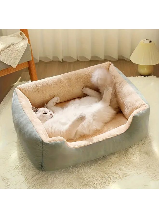 Grey Plush Pet Bed Sofa With Cushion For Cats And Small Medium Pets - Image 2