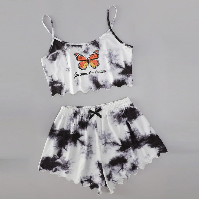 klarako Women Two-Piece Pajama Lingerie Lace Panty Lingerie Set Tie-dye Pattern Printing Sleepwear Underwear Nightdress - Image 5