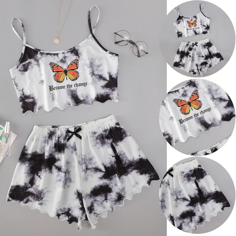 klarako Women Two-Piece Pajama Lingerie Lace Panty Lingerie Set Tie-dye Pattern Printing Sleepwear Underwear Nightdress - Image 2
