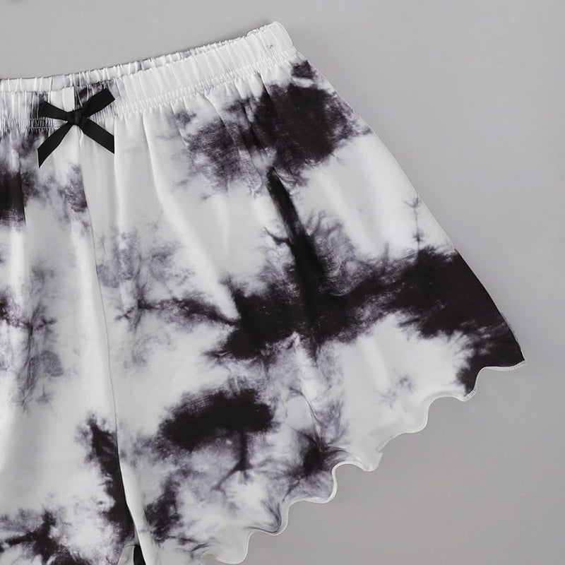 klarako Women Two-Piece Pajama Lingerie Lace Panty Lingerie Set Tie-dye Pattern Printing Sleepwear Underwear Nightdress - Image 4