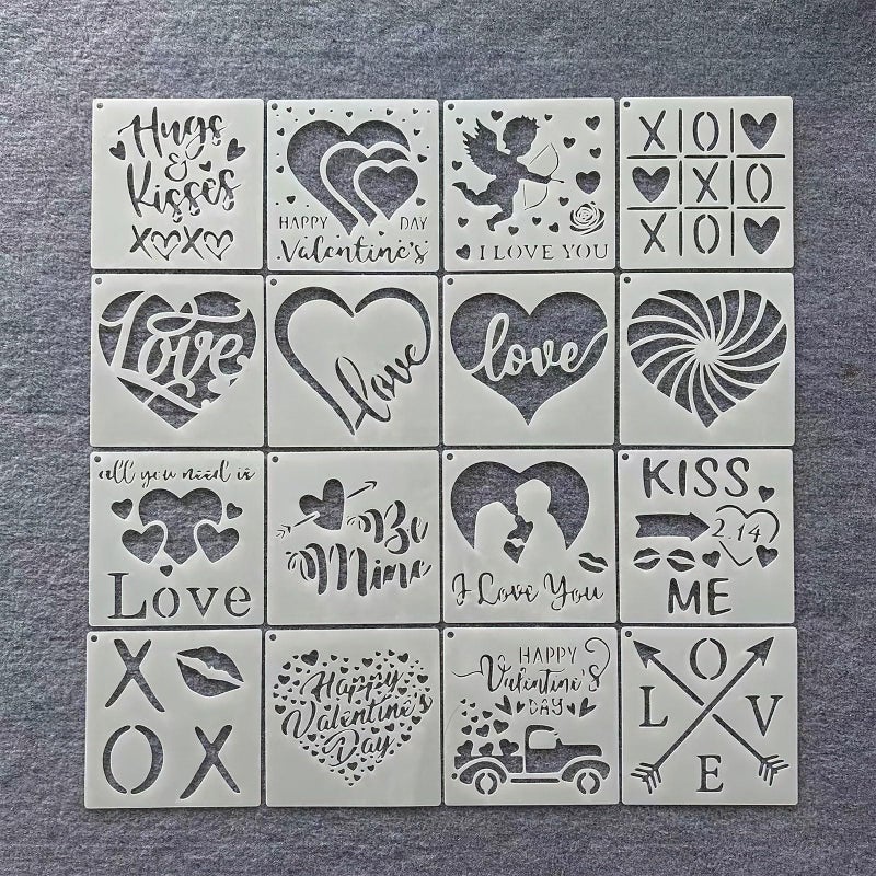 Ylapagne 16 PCS Valentine's Day Painting Stencils Love Theme Painting Stencil Reusable PET Hollow Out Leakage Printing Plate DIY Hand Painting Graffiti Spray Painting Template (5.1 x 5.1 Inch) - Image 5