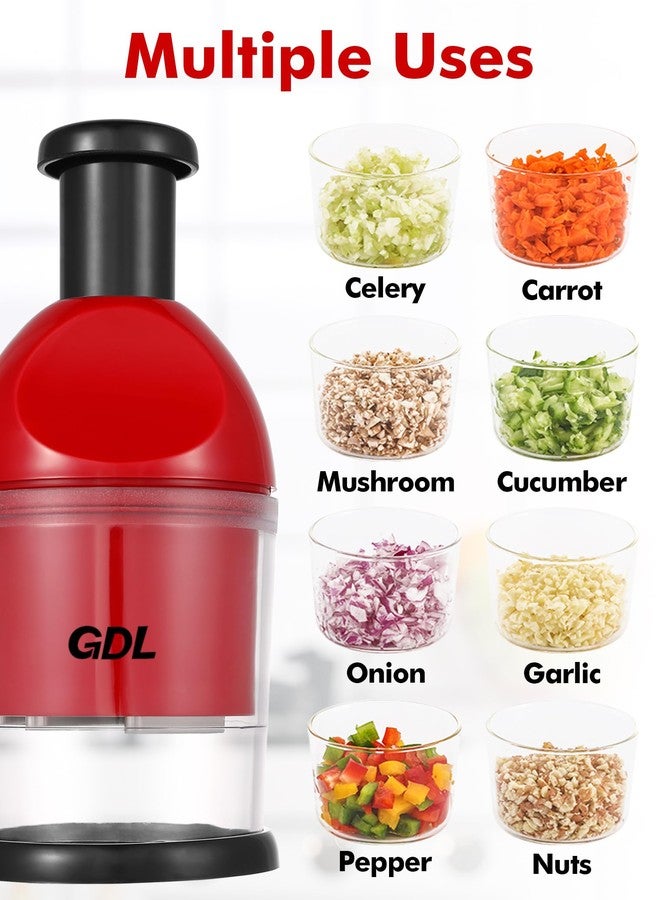 GDL Food Chopper, Hand Chopper Dicer Easy to Clean, Manual Slap Vegetable Cutter Onion Dicer, Garlic Mincer for Onion, Nut, Tomato, Pepper, Celery, etc, Red - Image 5