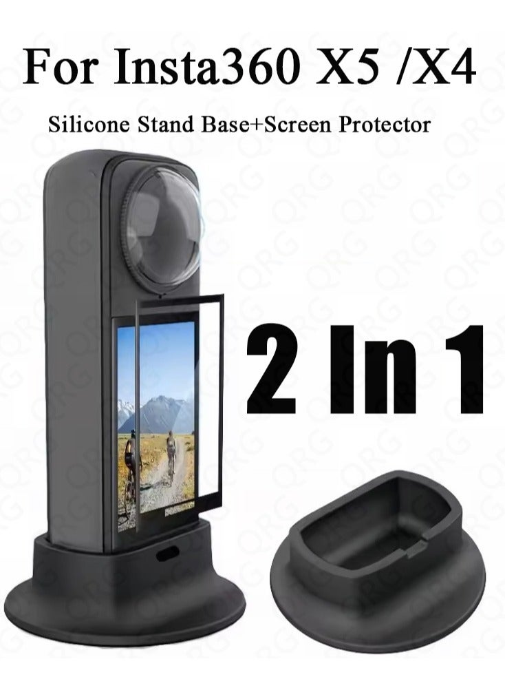 QIRG 2 in 1 Silicone Base Suit for Insta360 X5/X4 Accessories,Silicone Stand Base+Tempered Glass Screen Protector for Insta360 X4 / X5 Accessories
