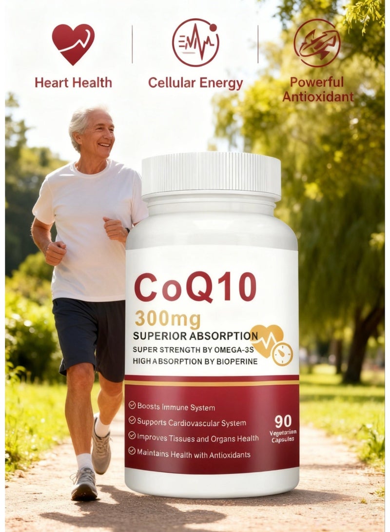 وينز تاون كبسولات هلامية CoQ10-300mg مع PQQ وBioPerine وأوميغا 3، 90 جرعة من مكمل الإنزيم المساعد Q10 (يوبيكوينون) عالي الامتصاص ومضاد للأكسدة قوي ويدعم القلب وإنتاج الطاقة - Image 2