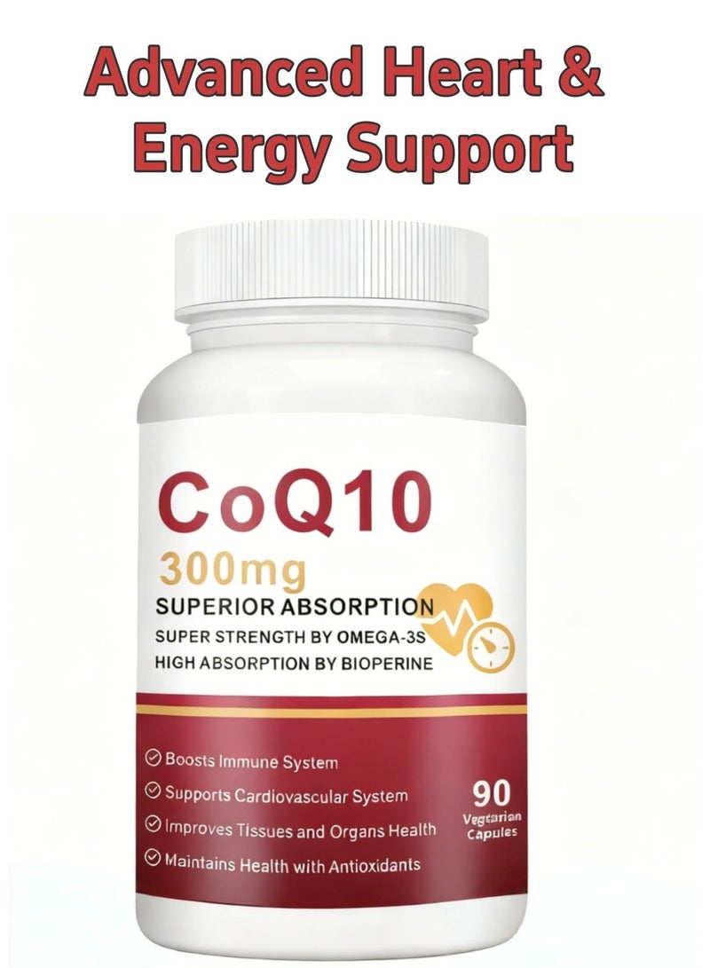 وينز تاون كبسولات هلامية CoQ10-300mg مع PQQ وBioPerine وأوميغا 3، 90 جرعة من مكمل الإنزيم المساعد Q10 (يوبيكوينون) عالي الامتصاص ومضاد للأكسدة قوي ويدعم القلب وإنتاج الطاقة - Image 1