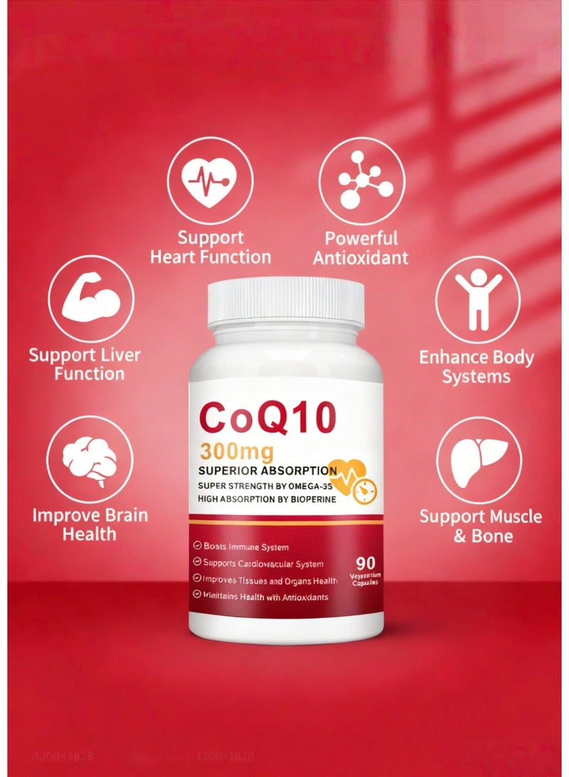 Wins Town CoQ10-300mg-Softgels with PQQ, BioPerine & Omega-3, 90 Servings Coenzyme Q10(Ubiquinone) Supplement for High-Absorption, Powerful-Antioxidant, Support Heart & Energy-Production - Image 3