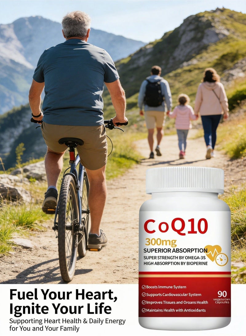 وينز تاون كبسولات هلامية CoQ10-300mg مع PQQ وBioPerine وأوميغا 3، 90 جرعة من مكمل الإنزيم المساعد Q10 (يوبيكوينون) عالي الامتصاص ومضاد للأكسدة قوي ويدعم القلب وإنتاج الطاقة - Image 2