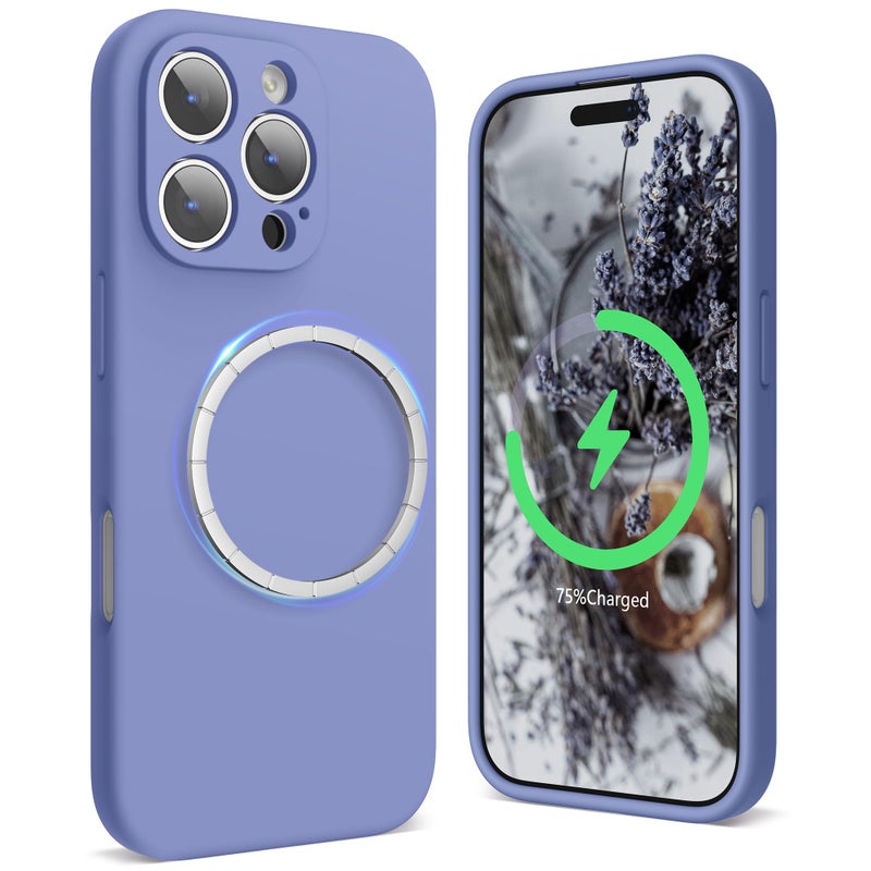 SURPHY Designed for iPhone 16 Pro Max Case Compatible with MagSafe 69 inch 2024 Liquid Silicone Phone Case Camera Protective Soft Microfiber Lining Lavender Gray - Image 2