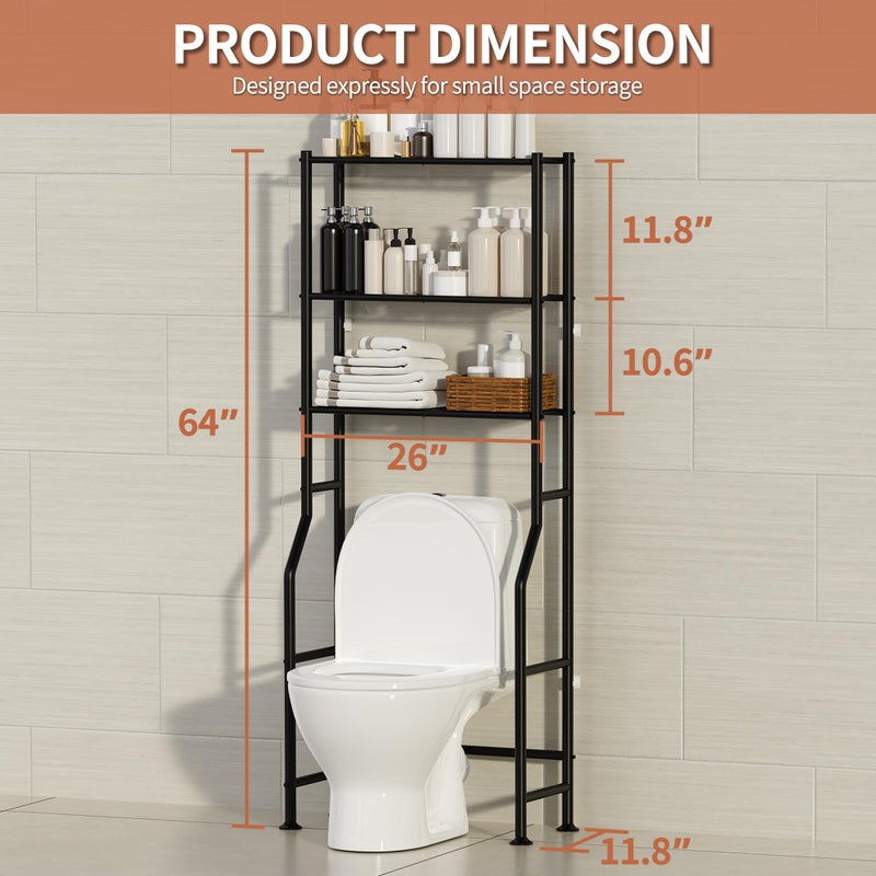 ASCENREST 3-Tier Over The Toilet Storage, Freestanding Metal Bathroom Shelves, Space Saver Above The Over Toilet Storage Shelf for Bathroom (Black) - Image 3