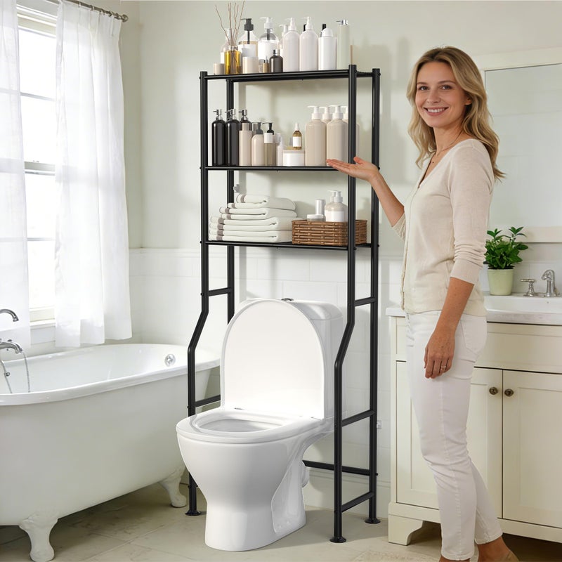 ASCENREST 3-Tier Over The Toilet Storage, Freestanding Metal Bathroom Shelves, Space Saver Above The Over Toilet Storage Shelf for Bathroom (Black) - Image 2
