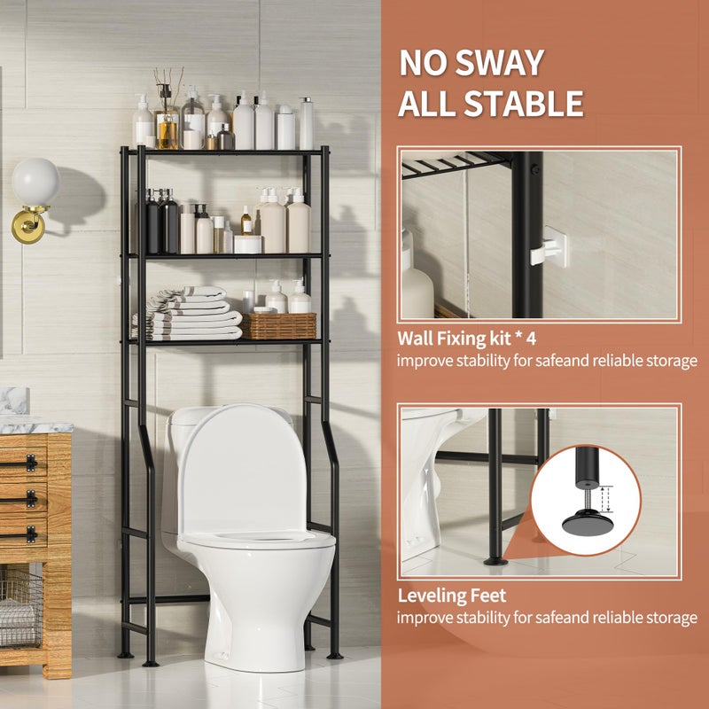 ASCENREST 3-Tier Over The Toilet Storage, Freestanding Metal Bathroom Shelves, Space Saver Above The Over Toilet Storage Shelf for Bathroom (Black) - Image 4