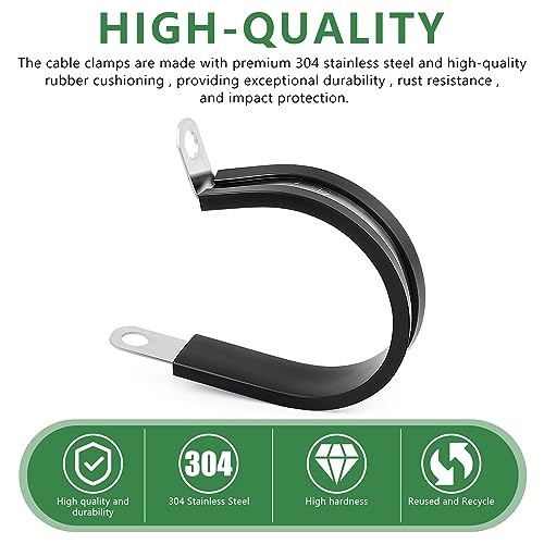 Delgada 20 Pack 1-1/2 Inches 304 Stainless Steel P-Style Cable Clamps - Rubber Cushioned Insulated Clamp,Secure Tube, Pipe, and Wire Cord Installation (1-1/2) - Image 3