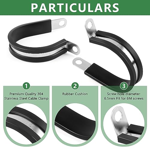 Delgada 20 Pack 1-1/2 Inches 304 Stainless Steel P-Style Cable Clamps - Rubber Cushioned Insulated Clamp,Secure Tube, Pipe, and Wire Cord Installation (1-1/2) - Image 2