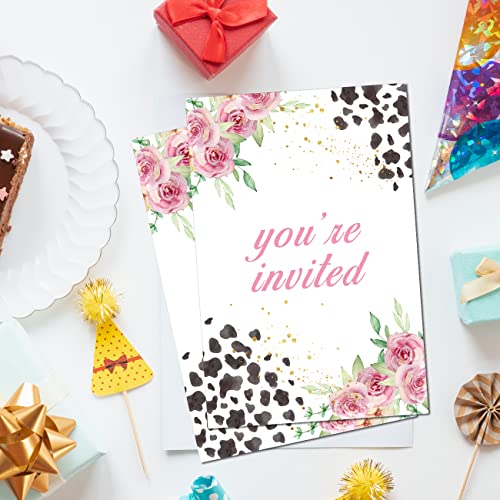 Soiceu Floral Holy Cow I'm One 1st Birthday Party Invitations with Envelopes Set of 20 Pink Farm Cow Girl 1 Year Old First Birthday Party Invites - Image 5