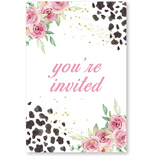 Soiceu Floral Holy Cow I'm One 1st Birthday Party Invitations with Envelopes Set of 20 Pink Farm Cow Girl 1 Year Old First Birthday Party Invites - Image 2
