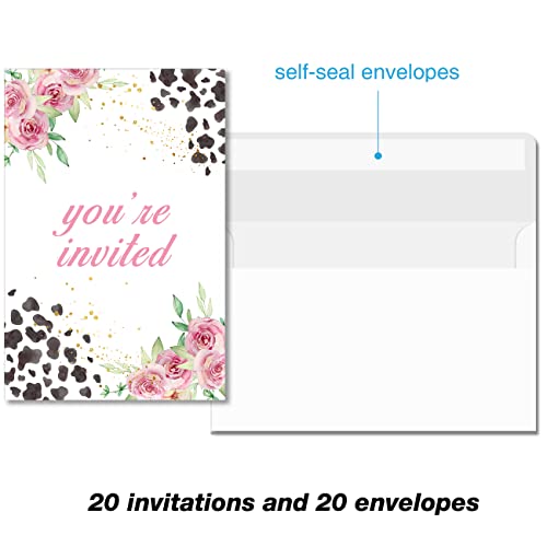 Soiceu Floral Holy Cow I'm One 1st Birthday Party Invitations with Envelopes Set of 20 Pink Farm Cow Girl 1 Year Old First Birthday Party Invites - Image 3