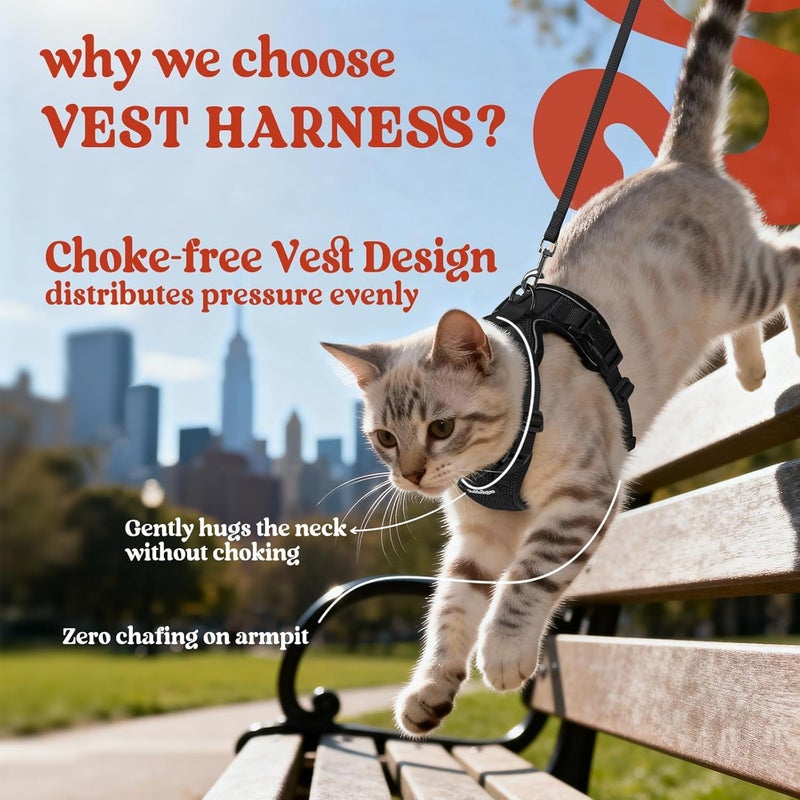 رابيتجو حزام ومقود للقطط من للمشي، سترة ناعمة قابلة للتعديل مانعة للهروب، سترة سهلة التحكم مع شرائط عاكسة قابلة للتنفس، أسود، XXS | شبكة ناعمة قابلة للتنفس، مقاس قابل للتعديل بدون اختناق، مشابك سريعة، مشبك متين، شرائط عاكسة، للمشي للقطط الصغيرة والقطط الصغيرة - Image 3