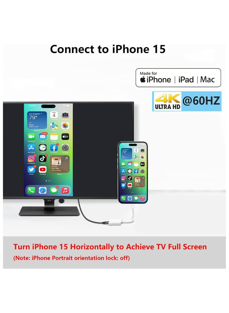 ARNOTEC [معتمد من MFi] محول USB C إلى HDMI لجهاز iPhone 16 15 إلى التلفاز، محول Type-C إلى HDMI بدقة 4K@60Hz مع منفذ شحن سريع 100W لجهاز iPhone 16/16 Plus/16 Pro/16 Pro Max/15 Pro Max إلى جهاز عرض HDTV. - Image 5