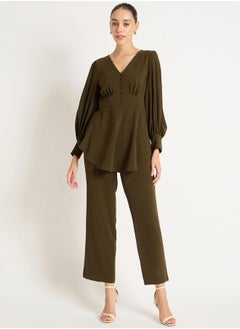 Femmella Solid V Neck Top and Pants Co-Ords by Styli  - Image 1