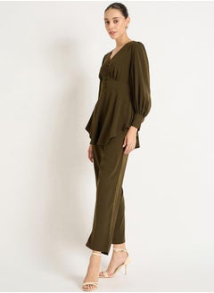 Femmella Solid V Neck Top and Pants Co-Ords by Styli  - Image 3