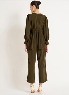 Femmella Solid V Neck Top and Pants Co-Ords by Styli  - Image 2