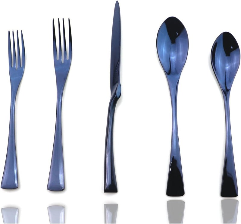 JASHII Luxury Jubilee Blue Flatware Set 20Piece Iridescent Silverware Sets Replace Black Mirror Polished 1810 Stainless Steel Utensils For 4Dinner Knife Fork wDINNER DESSERT Spoon - Image 1