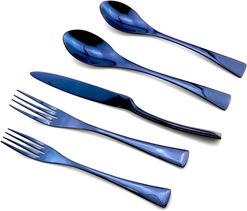 JASHII Luxury Jubilee Blue Flatware Set 20Piece Iridescent Silverware Sets Replace Black Mirror Polished 1810 Stainless Steel Utensils For 4Dinner Knife Fork wDINNER DESSERT Spoon - Image 2