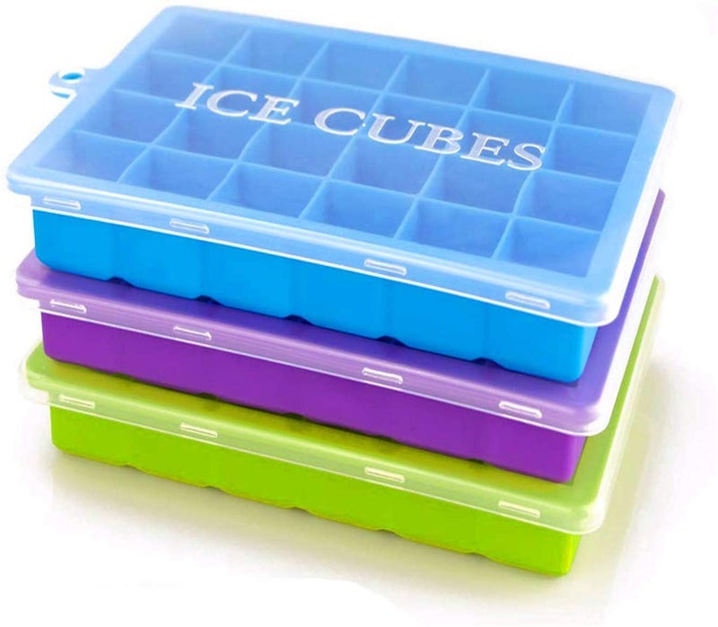 BluBasket Silicone Ice Cube Trays with LidsSilica Gel Flexible Ice Cube Molds with Lid for WhiskeyCocktails and Chocolate Keep Drinks Chilled Reusable Pack of 2 - Image 1