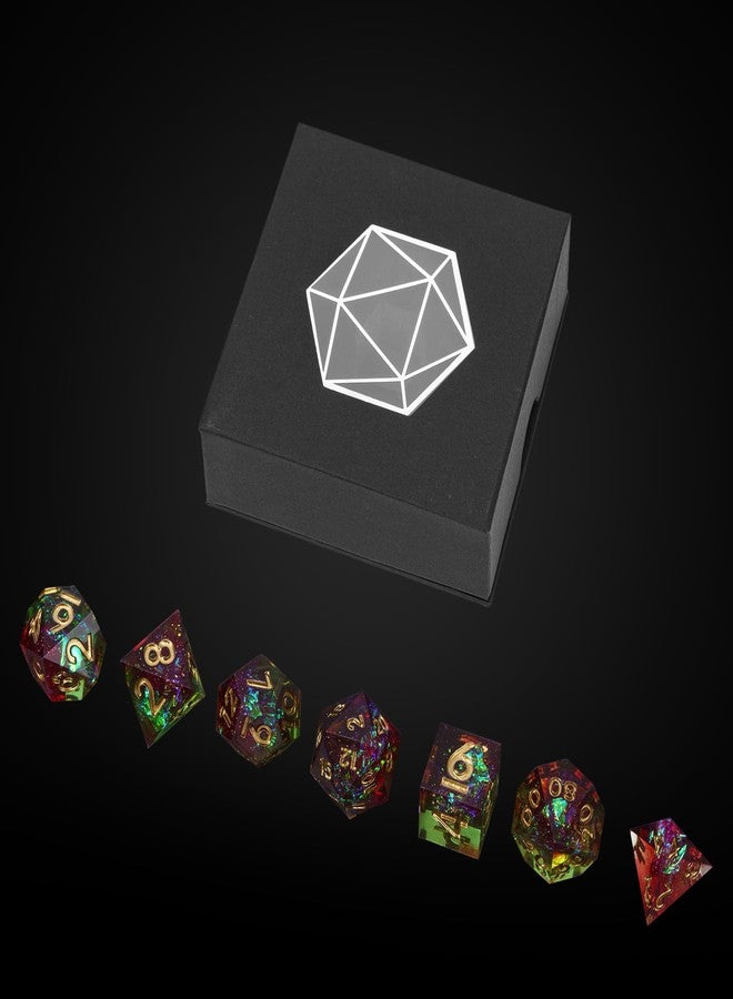 CRITALLIC 7PCS DND Dice Set,Handmade Sharp Edge Dice Set D&D RPG Polyhedral Die,for Dungeons and Dragons TTRPG Games Roleplaying Games Pathfinder,with Gift Box(Green with Red) - Image 4