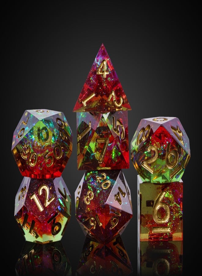 CRITALLIC 7PCS DND Dice Set,Handmade Sharp Edge Dice Set D&D RPG Polyhedral Die,for Dungeons and Dragons TTRPG Games Roleplaying Games Pathfinder,with Gift Box(Green with Red) - Image 1