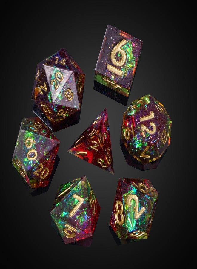 CRITALLIC 7PCS DND Dice Set,Handmade Sharp Edge Dice Set D&D RPG Polyhedral Die,for Dungeons and Dragons TTRPG Games Roleplaying Games Pathfinder,with Gift Box(Green with Red) - Image 2