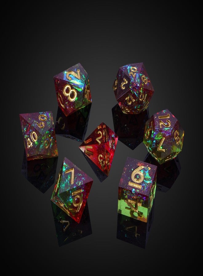 CRITALLIC 7PCS DND Dice Set,Handmade Sharp Edge Dice Set D&D RPG Polyhedral Die,for Dungeons and Dragons TTRPG Games Roleplaying Games Pathfinder,with Gift Box(Green with Red) - Image 5